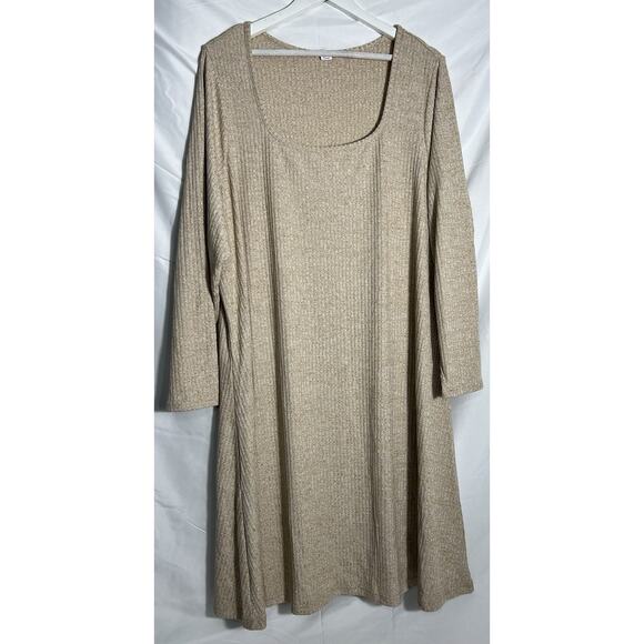 Old Navy Fit & Flare 4X Rib-Knit Long-Sleeve Dress Oatmeal Heather Beige NWT - Picture 1 of 5